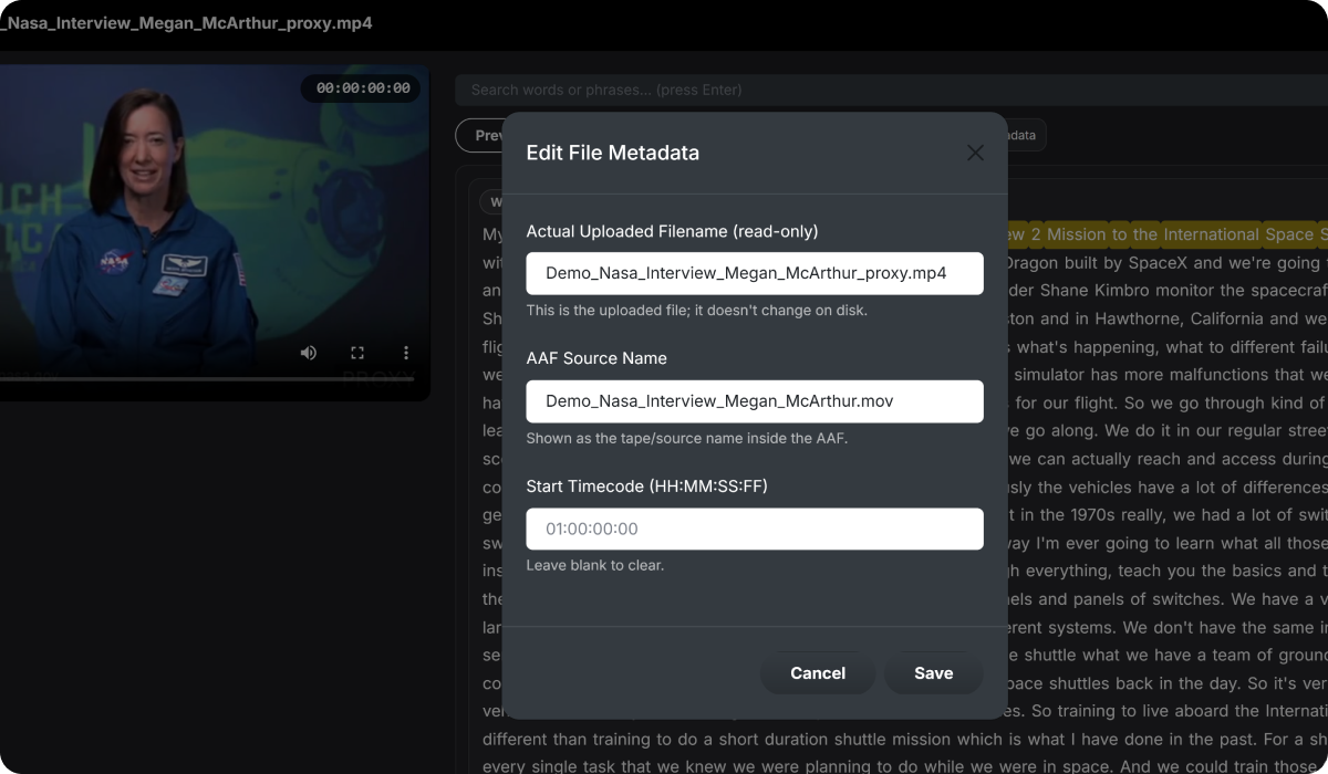 Metadata screenshot